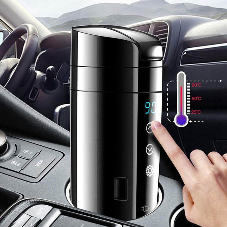70W Car Heating Kettle with Real-Time Temperature Display – 12V Travel Hot Drink Maker