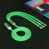 3-in-1 RGB Fast Charging Cable – 66W 6A Type-C, Micro USB & Lightning with Glowing Light