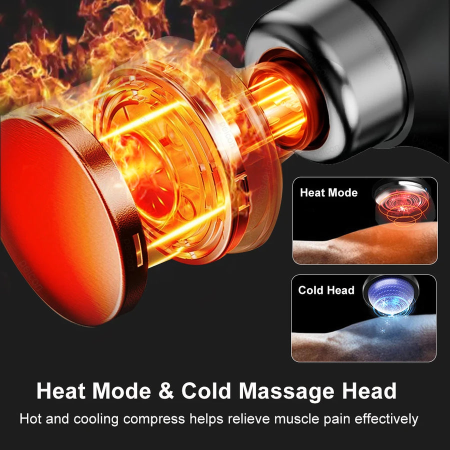 Fascia Massage Gun with Extendable Handle – 9-Speed Deep Tissue Percussion Massager with 10 Heads & Hot/Cold Compress