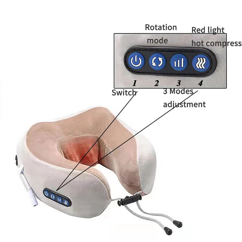 U-Shaped Shiatsu Neck Massager Pillow – Electric Kneading Travel Pillow for Neck & Shoulder Pain Relief