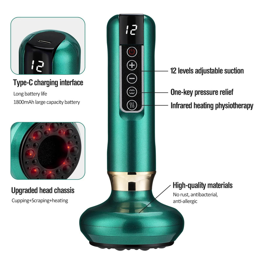 Electric Infrared Cupping Massager – 12-Level Smart Suction with Heat Therapy for Cellulite, Muscle Relief & Detox