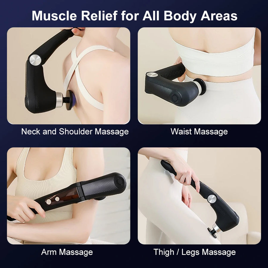 Fascia Massage Gun with Extendable Handle – 9-Speed Deep Tissue Percussion Massager with 10 Heads & Hot/Cold Compress