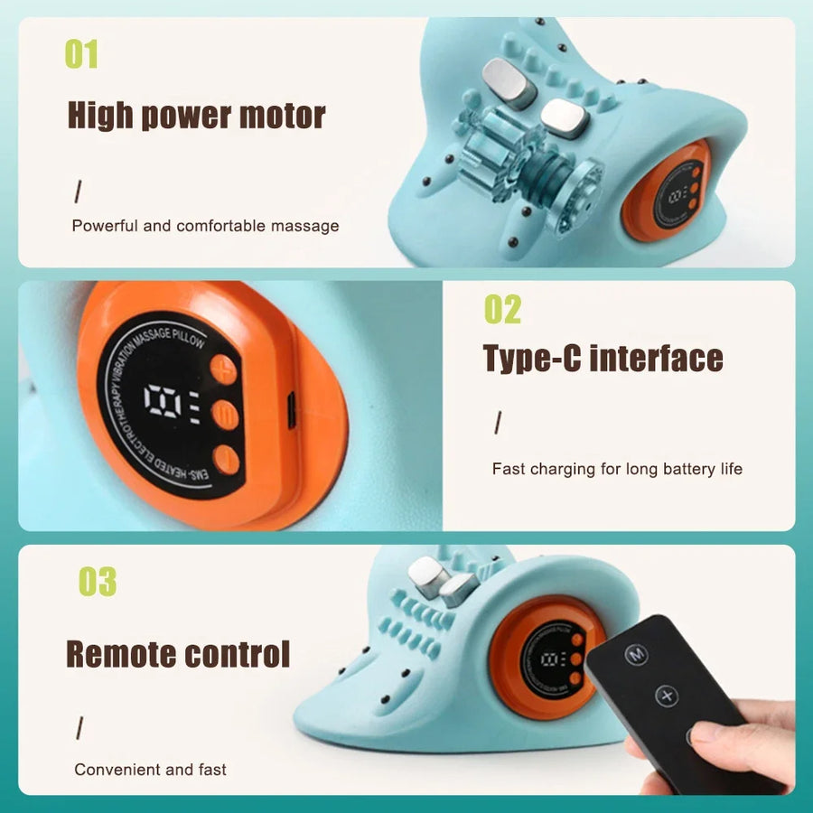 EMS Cervical Massager & Neck Stretcher – 6-Speed Electric Traction Device with Heat for Spine Alignment & Pain Relief