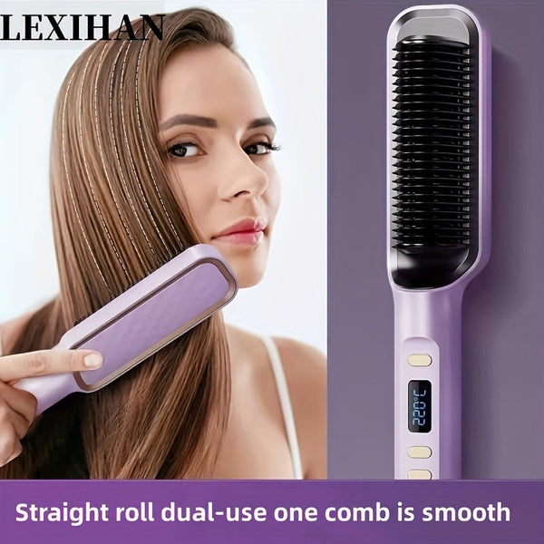 Preheated Hair Straightening Comb – Dual Voltage 110V/220V, Anti-Scald for All Hair Types