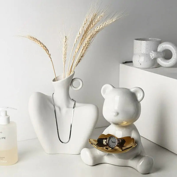 Home Decor Sculpture Ceramic Vase – Artistic Statement Piece for Living Room & Office