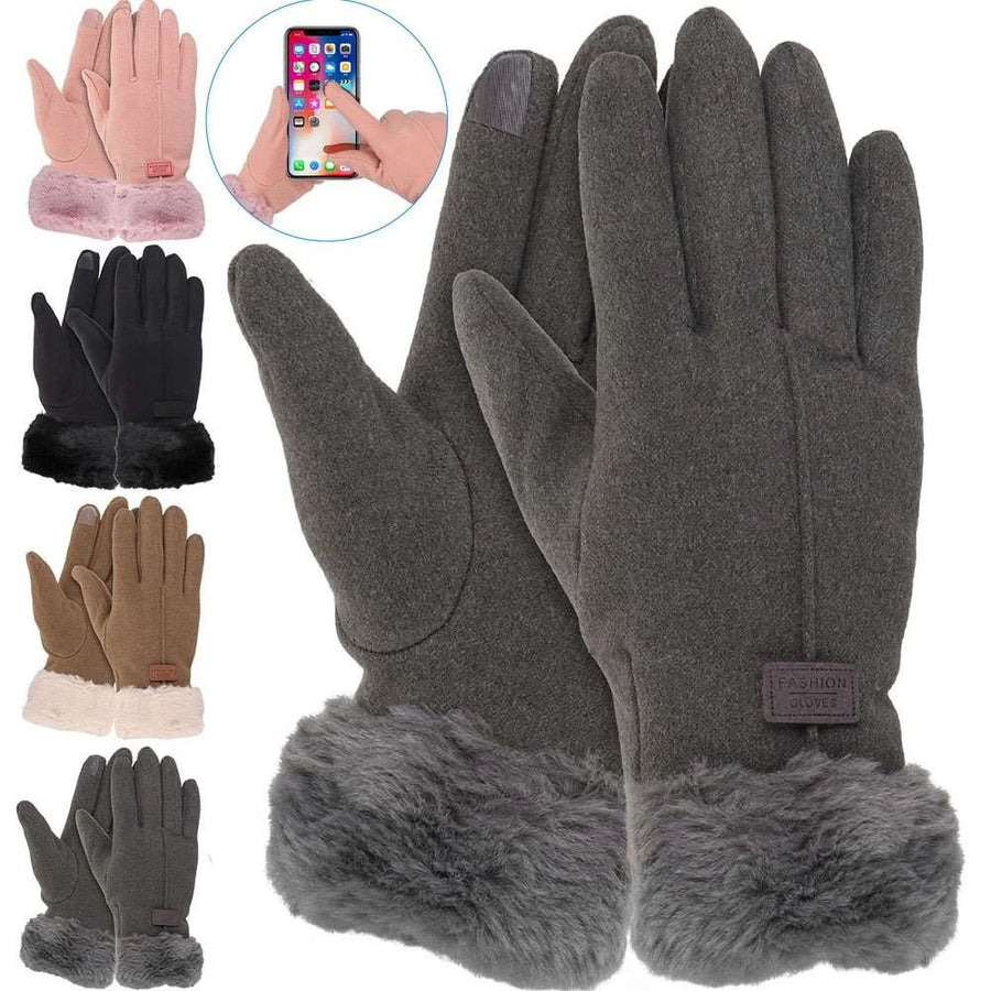 Faux Fur Cuff Smart Touch Winter Gloves – Touchscreen Compatible, Warm & Stylish