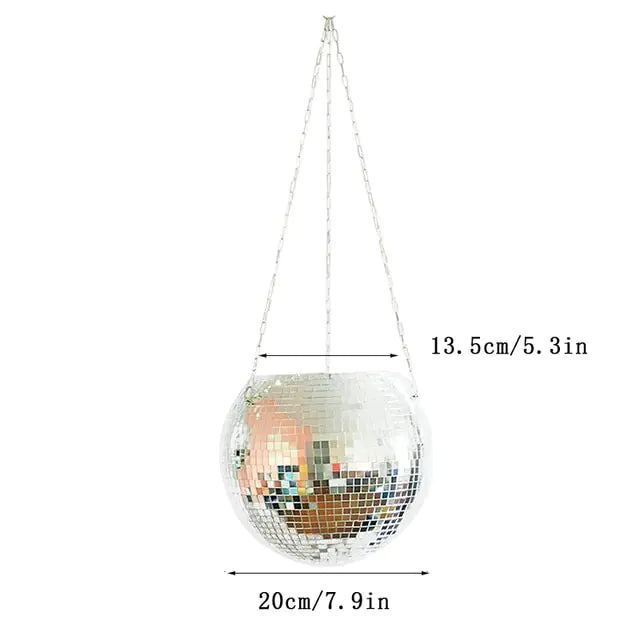 Disco Ball Flower Hanging Vase – Retro Sparkle Decor for Home, Bedroom & Events