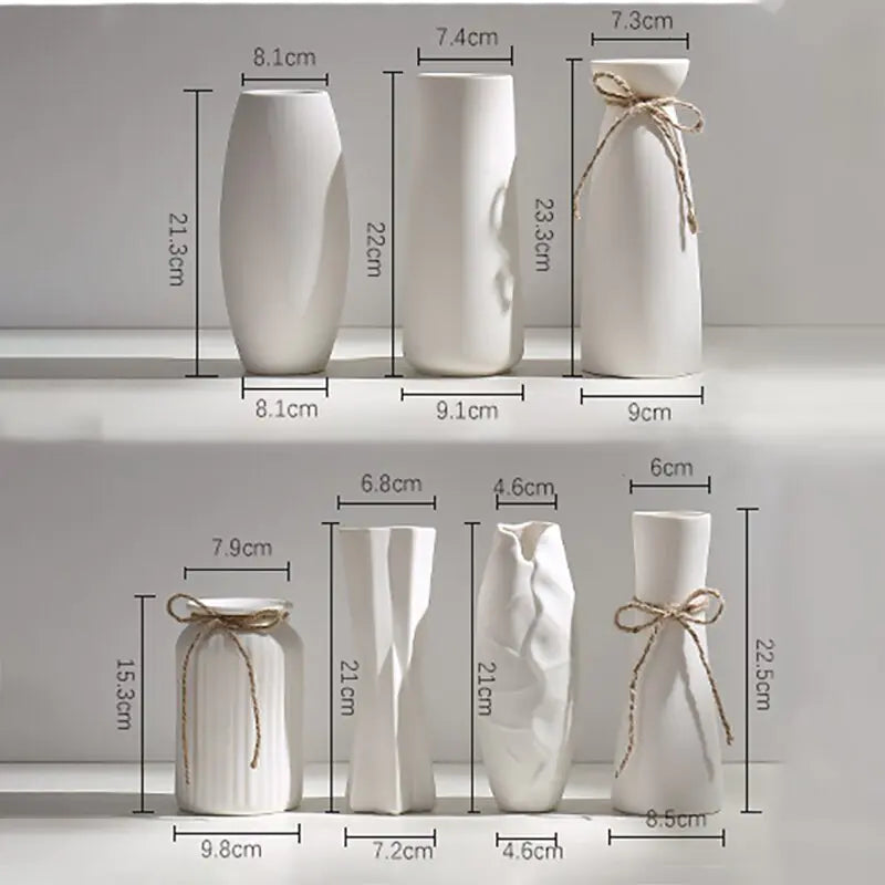 Modern Minimalist White Hemp Rope Ceramic Vase – Scandinavian & Boho Home Decor