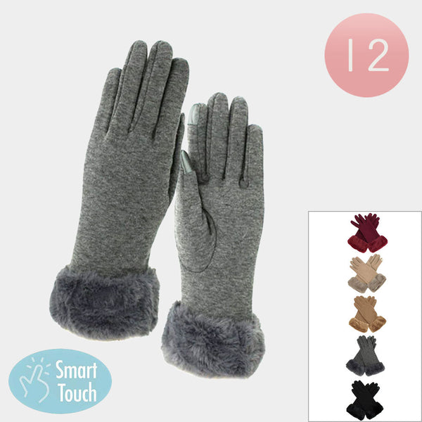 Faux Fur Cuff Smart Touch Winter Gloves – Touchscreen Compatible, Warm & Stylish
