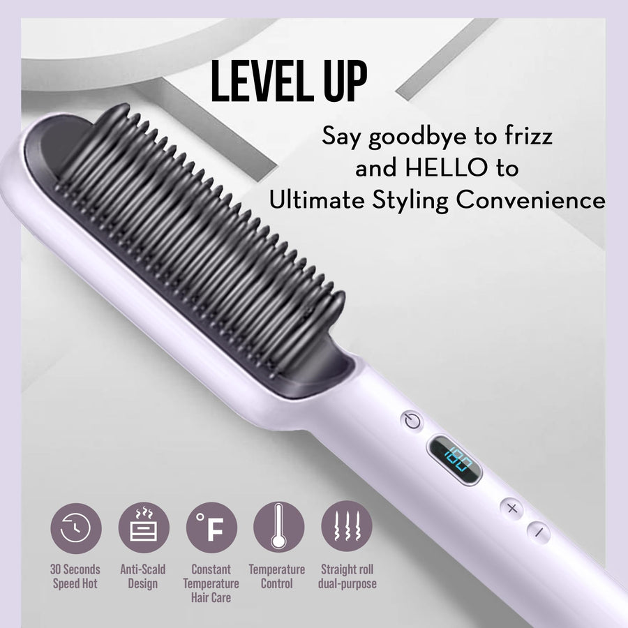 Preheated Hair Straightening Comb – Dual Voltage 110V/220V, Anti-Scald for All Hair Types