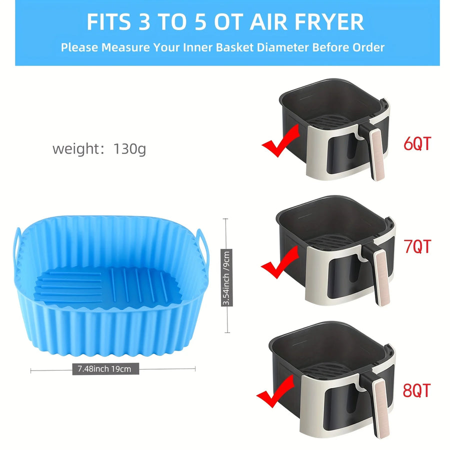 Reusable Square Silicone Air Fryer Liner – Non-Stick, Dishwasher Safe Baking Insert