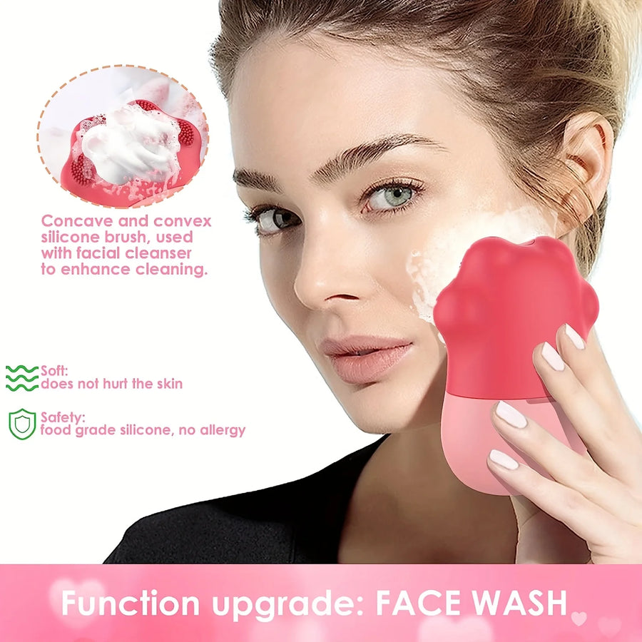 Ice Roller for Face & Eyes – Cooling De-Puff Skin Care Tool with Silicone Brush & Scrubber Mat