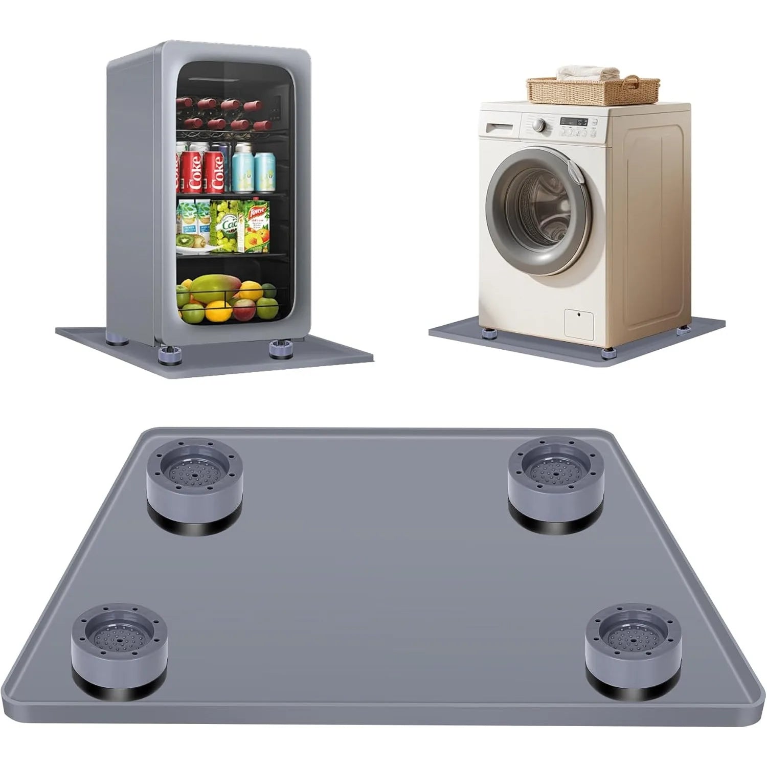 Silicone Fridge Drip Tray Mat – 24x24 Black Under-Fridge Floor Guard with 4 Support Feet