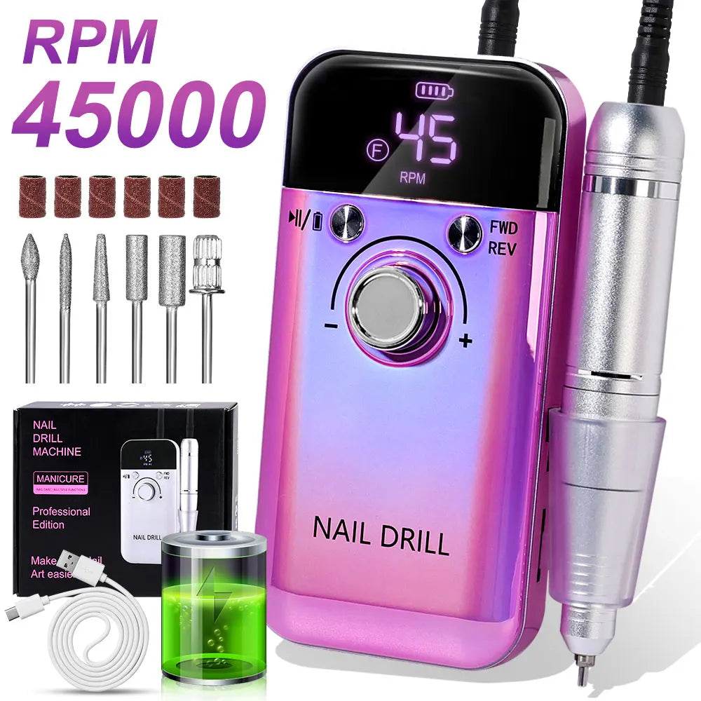 45,000 RPM Electric Nail Drill Machine – Professional Rechargeable Nail File for Gel & Acrylic Nails