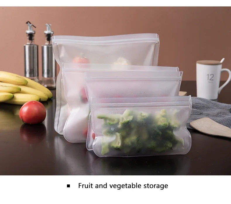 Reusable Silicone Food Storage Bags – Leakproof Stand-Up Zip Lunch Bags, BPA-Free