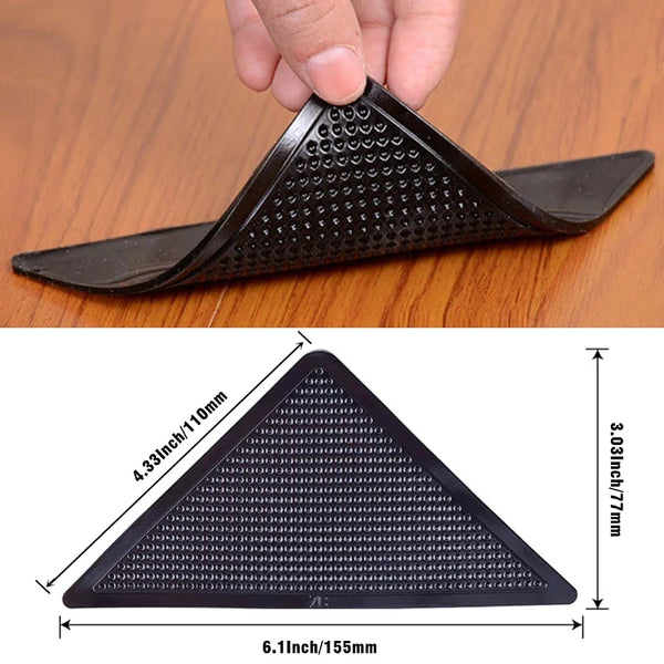 Triangle Rug Gripper Anti-Slip Pad – Washable Reusable Carpet Corner Stopper (4/8 Pcs)