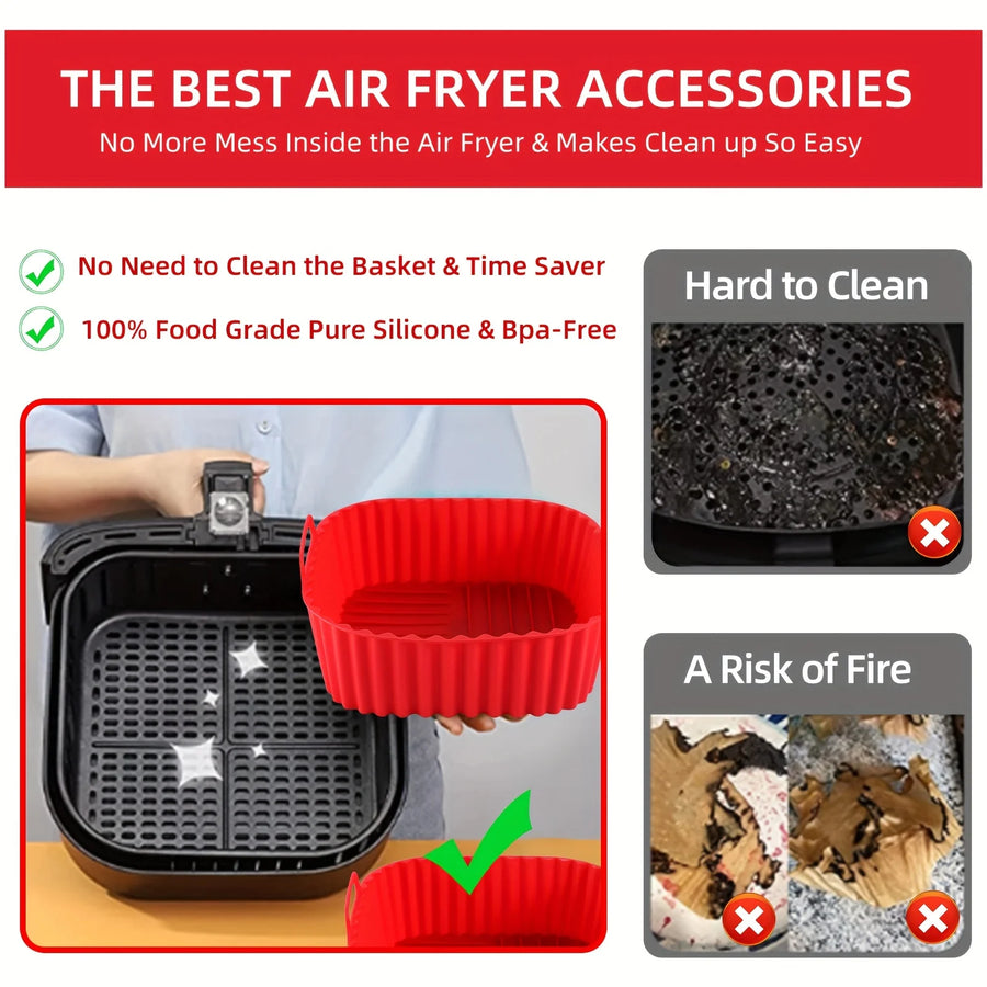 Reusable Square Silicone Air Fryer Liner – Non-Stick, Dishwasher Safe Baking Insert