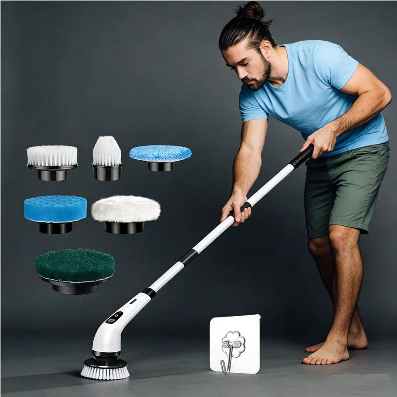 7-in-1 Cordless Electric Spin Scrubber – LCD Display, 5000mAh Battery, Extendable Handle for Home Cleaning