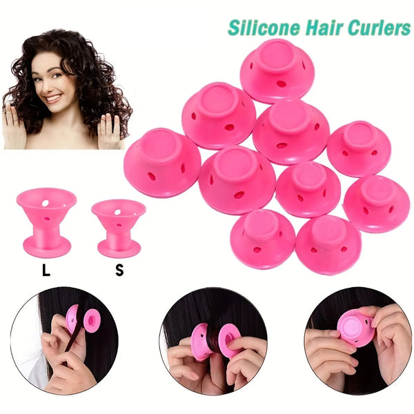 Heatless Hair Curlers Set – 10 Pcs Soft Overnight Silicone Rollers for Women & Kids, No Heat Damage