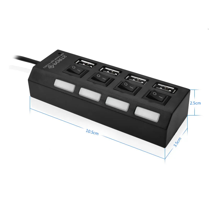 High-Speed USB 2.0 Hub Adapter – 4 or 7 Port USB Splitter with LED Switch for PC & Laptop