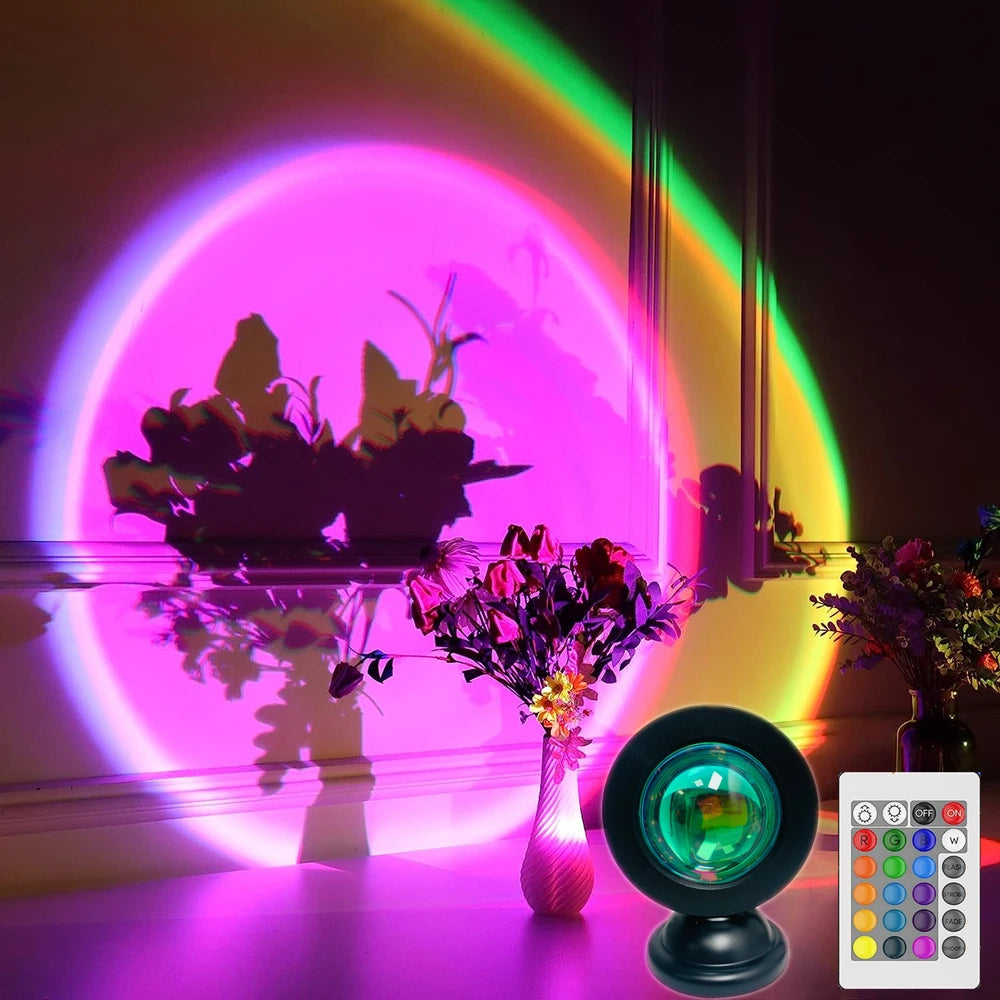 Sunset Lamp Projection LED Light with Remote – 16 Colors, 4 Modes RGB Night Light
