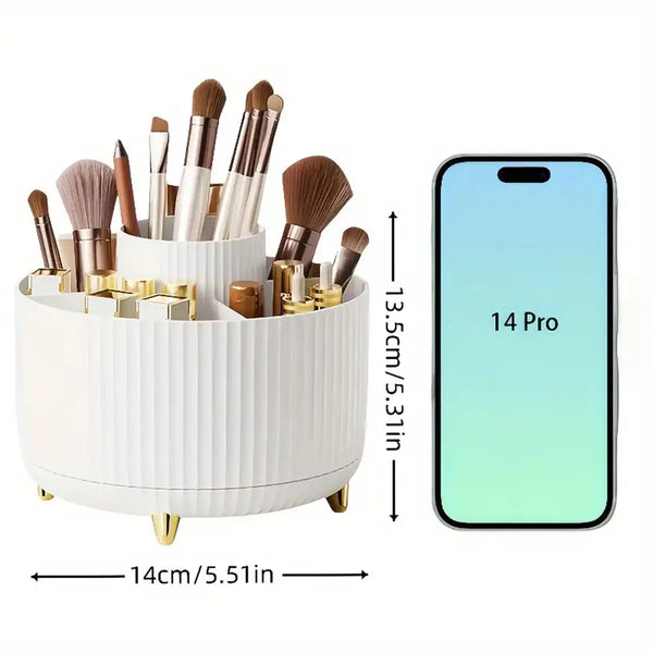 360° Rotating Makeup Organizer – 5-Compartment Cosmetic Storage for Brushes, Lipsticks & Skincare