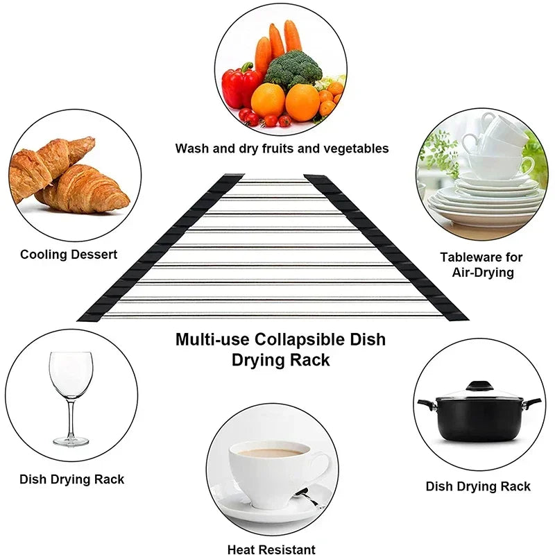 Foldable Triangle Dish Drying Rack – Stainless Steel Corner Sink Organizer & Sponge Holder