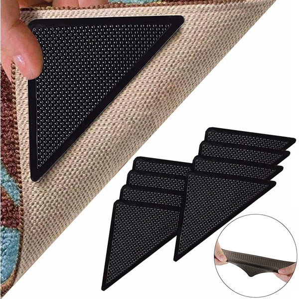 Triangle Rug Gripper Anti-Slip Pad – Washable Reusable Carpet Corner Stopper (4/8 Pcs)