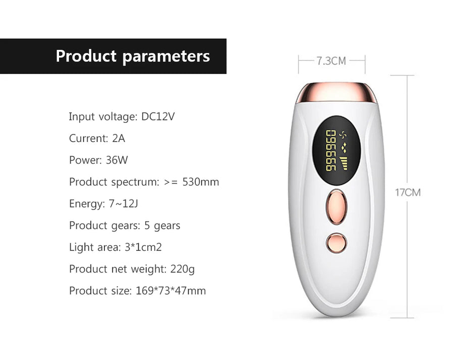 IPL Laser Hair Remover – 999,990 Flashes, 5 Levels, LCD Display for Women & Men