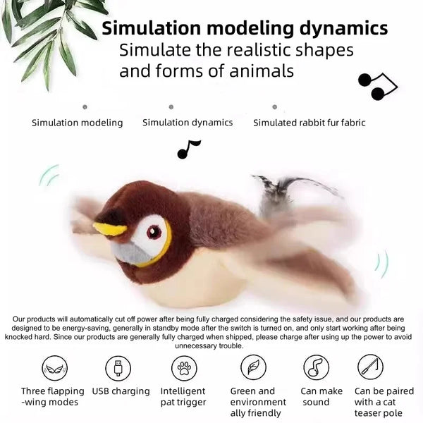 SenYork Interactive Bird Cat Toy – Touch-Activated Chirping & Flapping Plush Pet Toy