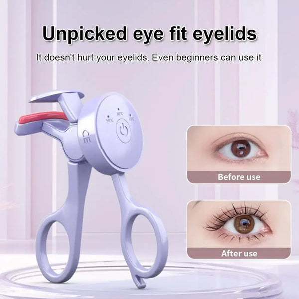 Electric Heated Eyelash Curler – USB Rechargeable, 3 Temperature Settings & Anti-Scald Makeup Tool