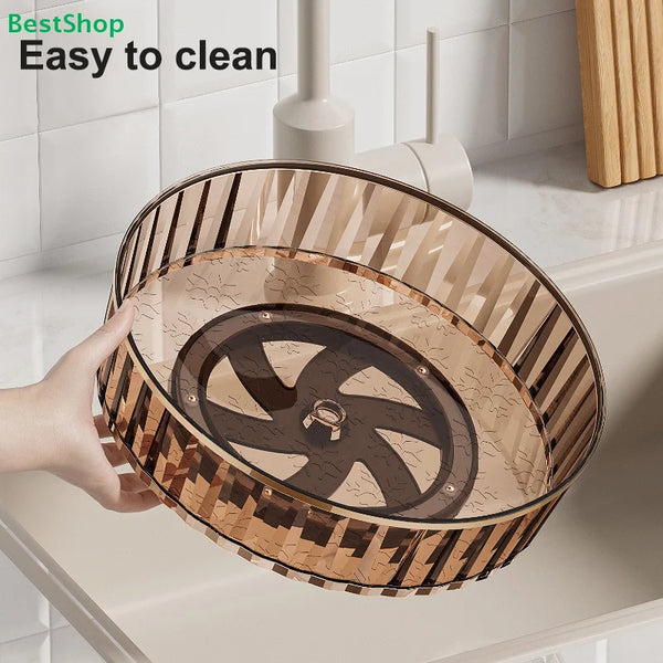 360° Rotating Acrylic Spice Rack Turntable – Clear Kitchen Organizer for Condiments, Oils & Jars