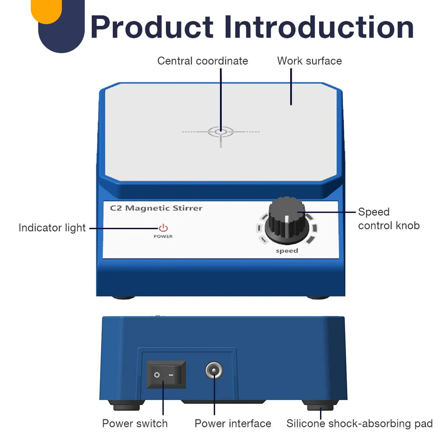 Magnetic Stirrer Mixer with Stir Bar – Adjustable 0-2500 RPM, 2000ml, CE Certified (AC 100-240V)
