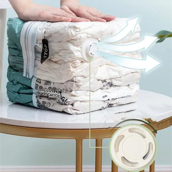 No-Pump Vacuum Storage Bags – Space-Saving Compression Bags for Clothes & Blankets