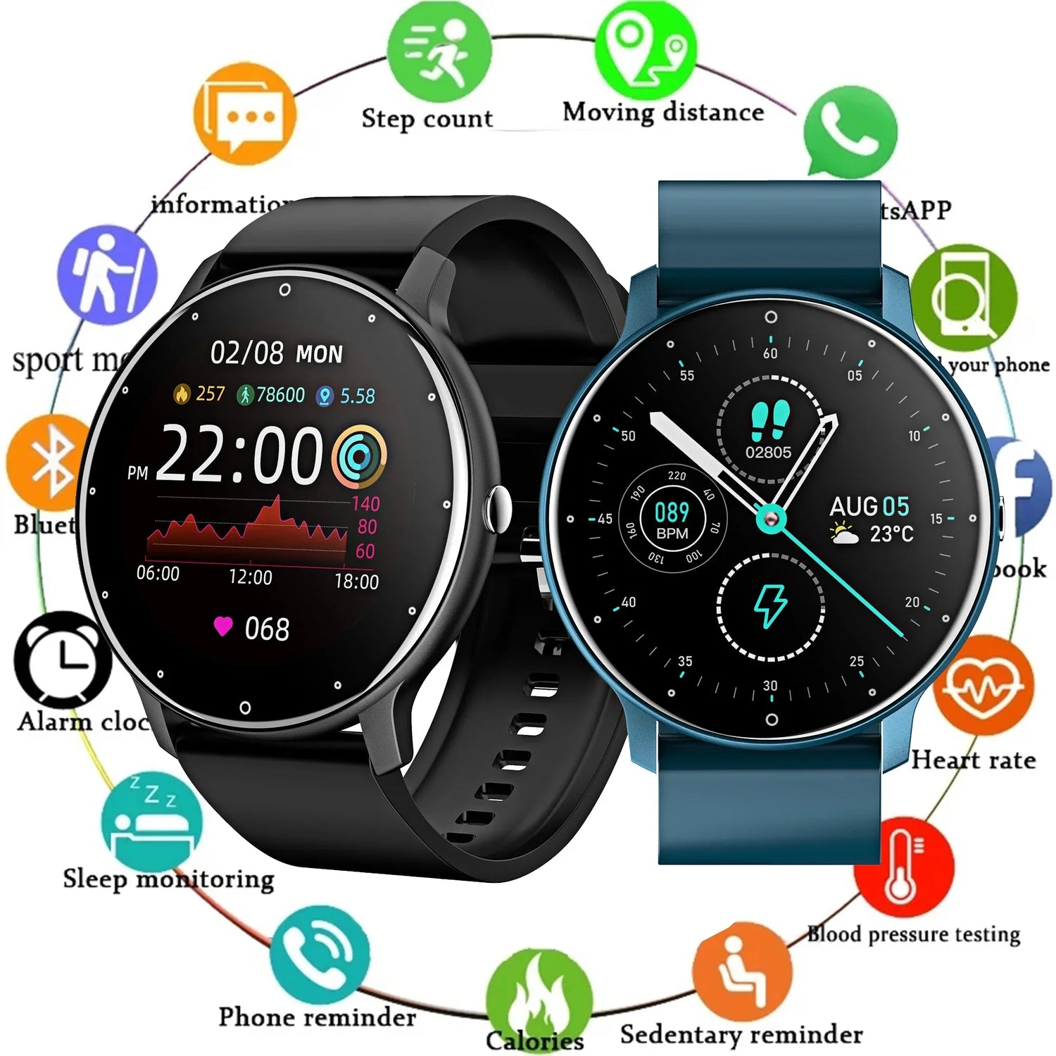 Sport Fitness Smart Watch for Men & Women – Heart Rate, Sleep Tracker & Notifications