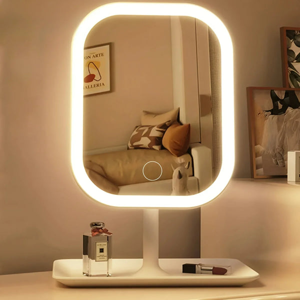 LED Vanity Makeup Mirror – 3 Color Lighting, Touch Dimmer, 270° Rotation & USB Rechargeable