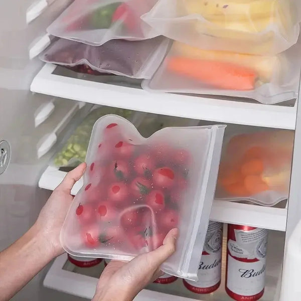 Reusable Silicone Food Storage Bags – Leakproof Stand-Up Zip Lunch Bags, BPA-Free