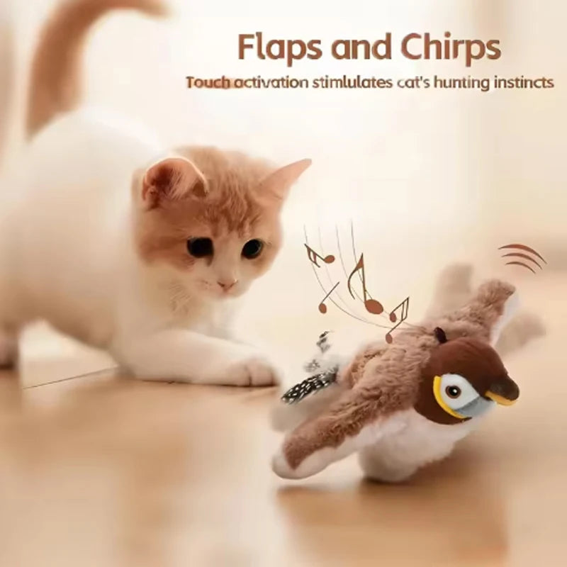 SenYork Interactive Bird Cat Toy – Touch-Activated Chirping & Flapping Plush Pet Toy