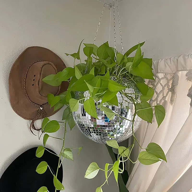 Disco Ball Flower Hanging Vase – Retro Sparkle Decor for Home, Bedroom & Events