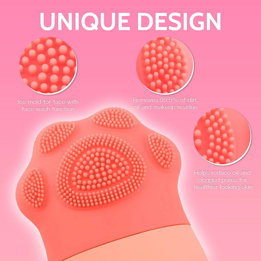 Ice Roller for Face & Eyes – Cooling De-Puff Skin Care Tool with Silicone Brush & Scrubber Mat