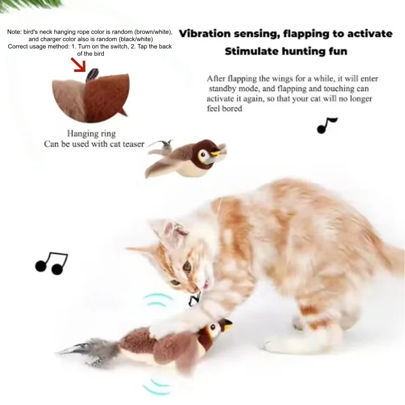 SenYork Interactive Bird Cat Toy – Touch-Activated Chirping & Flapping Plush Pet Toy