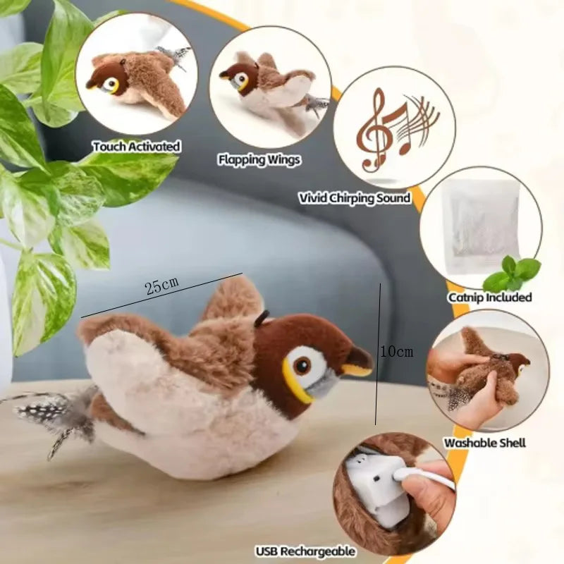 SenYork Interactive Bird Cat Toy – Touch-Activated Chirping & Flapping Plush Pet Toy