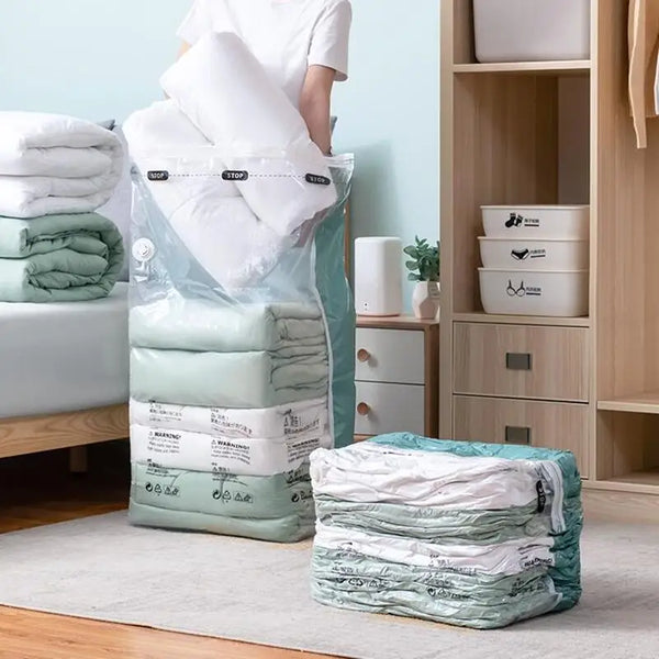 No-Pump Vacuum Storage Bags – Space-Saving Compression Bags for Clothes & Blankets