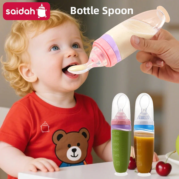 Baby Silicone Squeeze Feeder 120ml – BPA-Free Fruit Puree & Rice Paste Dispenser with Detachable Spoon