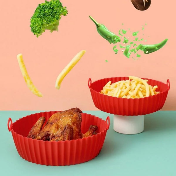 Reusable Silicone Air Fryer Liner Pot – 8 Inch Non-Stick, Oil-Draining, Dishwasher Safe