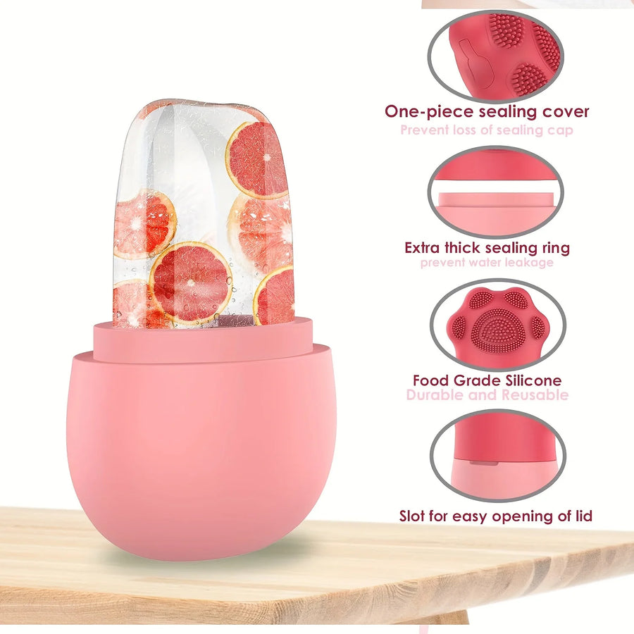 Ice Roller for Face & Eyes – Cooling De-Puff Skin Care Tool with Silicone Brush & Scrubber Mat