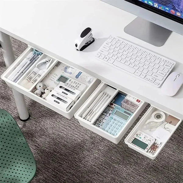 Hidden Under-Desk Storage Drawer – Self-Adhesive Desktop Organizer Box