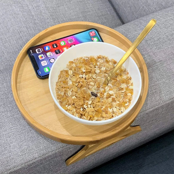 Wooden Sofa Armrest Clip-On Tray – TV Snack & Remote Control Side Table