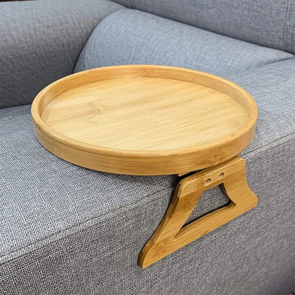 Wooden Sofa Armrest Clip-On Tray – TV Snack & Remote Control Side Table