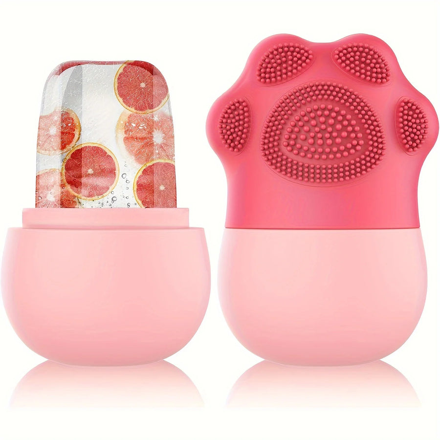 Ice Roller for Face & Eyes – Cooling De-Puff Skin Care Tool with Silicone Brush & Scrubber Mat